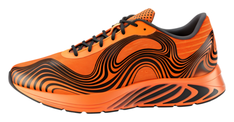 Dynamic running shoes in vibrant orange sports gear urban setting isolated on transparent background