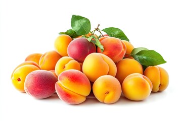 Ultra Quality Picture of Freshly Harvested Apricots and Peaches Isolated on White Background
