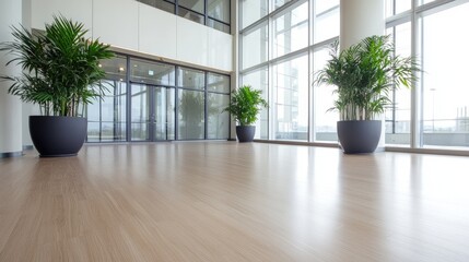 Fototapeta premium Modern office lobby with plants and glass walls (1)