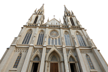 Majestic cathedral exterior city center urban low angle heritage isolated on transparent background