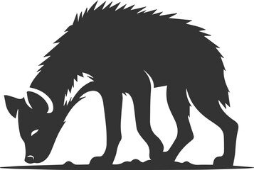 A hyena sniffing the ground, searching for a scent animal silhouette vector