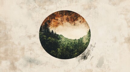 Textured Circular Forest Landscape. Nature Meets Design In A Unique Grunge Style Art.
