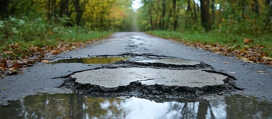 Obraz premium Pothole on Forest Road