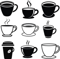 Obraz premium a set of tea cup vector silhouette, isolated white background