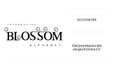 Blossom typography beauty fashion elegant minimalist serif italic fonts decorative wedding vintage retro logos. Minimal luxury font alphabet logo. Vector illustration