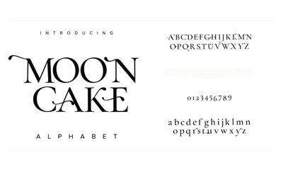 Mooncake typography beauty fashion elegant minimalist serif italic fonts decorative wedding vintage retro logos. Minimal luxury font alphabet logo. Vector illustration