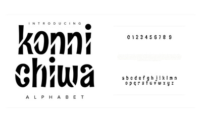 Obraz premium Konnichiwa typography beauty fashion elegant minimalist serif italic fonts decorative wedding vintage retro logos. Minimal luxury font alphabet logo. Vector illustration