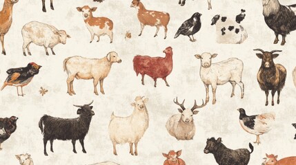 Obraz premium Decorate with vintage-inspired farm animals wallpaper home interiors patterned decor rustic charm whimsical aesthetics