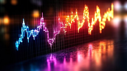 Abstract Glowing Graph Data Visualization on Dark Reflective Surface
