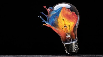 Abstract Lightbulb with Vibrant Paint Splash