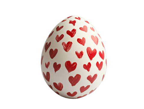 Easter Egg with Hand Painted Red Heart isolated on Transparent Background 