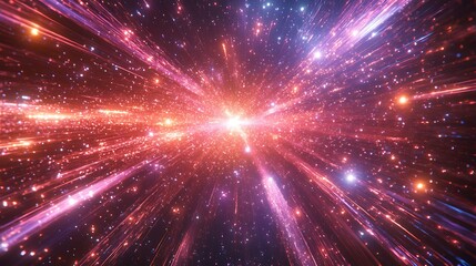 Obraz premium Cosmic explosion, vibrant light beams, outer space