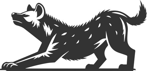 A hyena stretching its front legs after waking up animal silhouette vector