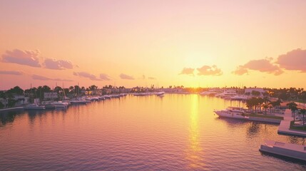 Obraz premium Serene Sunset Over Circular Harbor in the Heart of a City