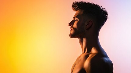 Profile of a Young Man in Artistic Lighting with Warm Background