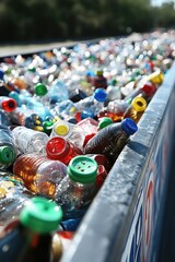 Recycling Bin Overflowing with Plastic Bottles Highlighting Waste Management and Environmental Concerns