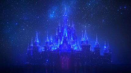 Enchanted Castle Illuminated by Starlight in a Magical Scene
