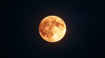 Fototapeta premium Luminous full moon in starlit night sky with twilight horizon with copy space