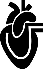 Human anatomical heart icon in black flat design. Heart diagnostic center sign. Ideal for medical, healthcare or biology-related themes and vector illustration isolated on transparent background.