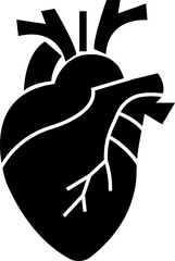Human anatomical heart icon in black flat design. Heart diagnostic center sign. Ideal for medical, healthcare or biology-related themes and vector illustration isolated on transparent background.