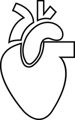 Human anatomical heart icon in black outline design. Heart diagnostic center sign. Ideal for medical, healthcare or biology-related themes and vector illustration isolated on transparent background.