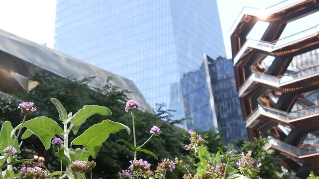 New York City, United States. Hudson Yards urban architecture in Chelsea, Manhattan Midtown, NYC, USA. New modern high-rise glass skyscrapers, american business buildings and real estate. Art landmark