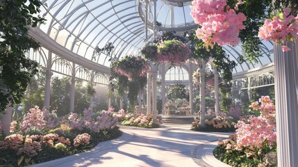 Obraz premium Exquisite Glass Domed Arboretum Filled with Vibrant Floral Displays