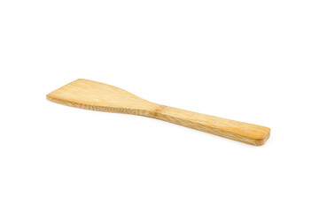 wooden spade of frying pan on white background.