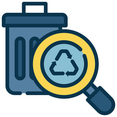 bin trash garbage magnifying waste management filled outline icon