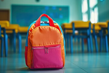 Ultra Hd Image of Colorful School Backpack in a Classroom