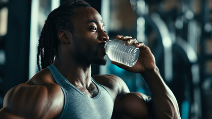 gym goer drinking water, showcasing strength and focus during workout