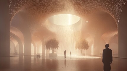 Hidden Fountain in a Serene Plaza Beneath a Beautiful Dome