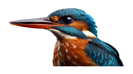 Kingfisher face isolated on transparent background
