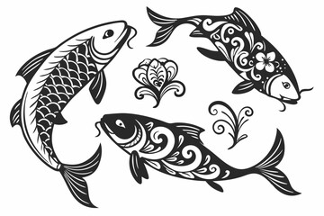 Fototapeta premium set of fish silhouette vector illustration