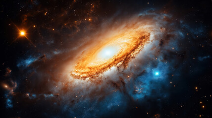 Fototapeta premium A cosmic scene of a colorful galaxy cloud nebula and a starry night sky, perfect for a science