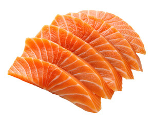 Fresh Salmon Sashimi Slices, Isolated on a White Background. 