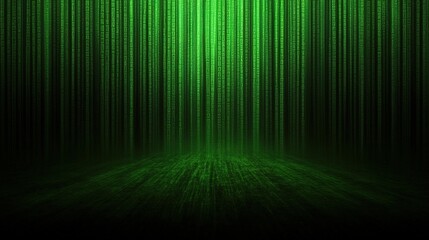 Green Matrix Style Background with Binary Code and Light Effects