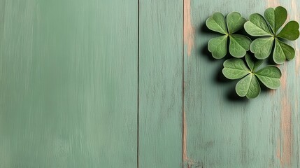 Lush Green Clovers on Weathered Turquoise Planks Ideal For Saint Patrick Celebrations