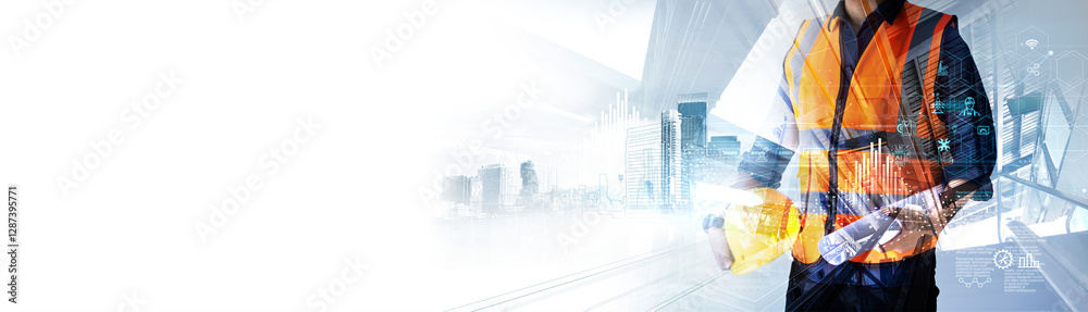 Leinwandbilder professional construction engineer at site. industrial innovation technology in modern engineering, 