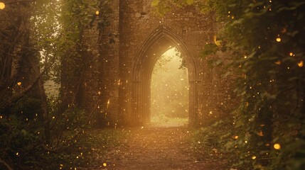 Obraz premium Dreamy Orchard Entrance with Mysterious Abandonment Vibes