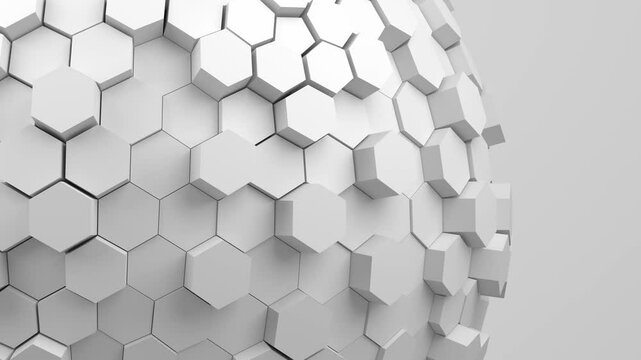 contemporary minimalist hexagon futuristic background 3d animation. Can be used to represent elegant innovation structure, science data system or polygon network mosaic
