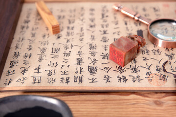 Stones and seals are cut on calligraphy works