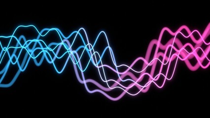 vibrant color neon light waves 3d illustration background. Can be used to represent synthwave or cyberpunk concept, wave amplitude propagation or neon analog oscilloscope