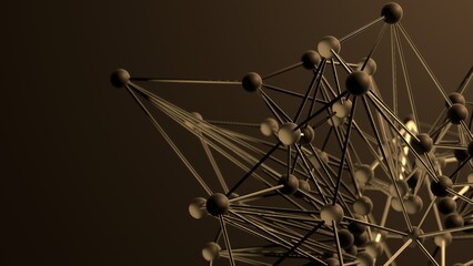 plexus dark elegant background structure 3d illustration. Can be used to represent modern geometric connections, digital particles energy or technology network