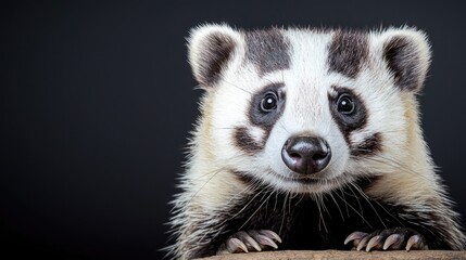 Obraz premium Close-up Portrait of a Baby Badger Against Dark Background