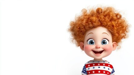 Fototapeta premium Cheerful Toddler with Curly Red Hair Smiling in Digital Illustration