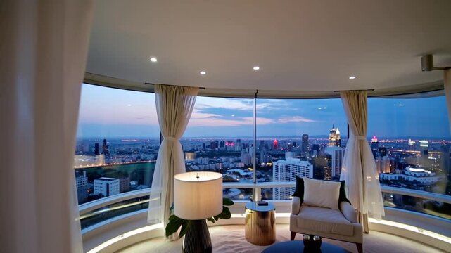 Luxurious Houston skyline vista from penthouse, panoramic and elegant, epitomizing urban sophistication