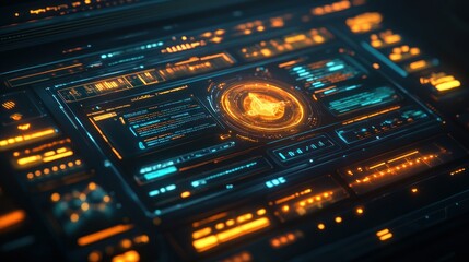Futuristic digital interface with glowing elements.
