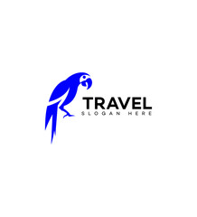 Blue Parrot Travel Logo Design, Tropical Vacation, Exotic Bird