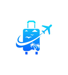 Travel Agency Logo Design Airplane, Suitcase, Palm Trees, Vacation